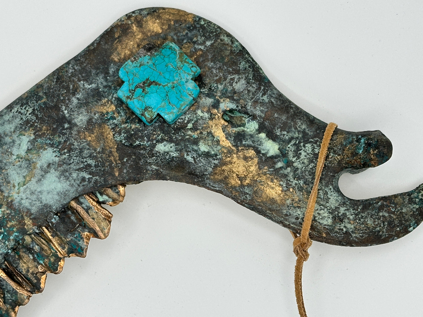 Texas Longhorn bronze turquoise metallic jaw bone