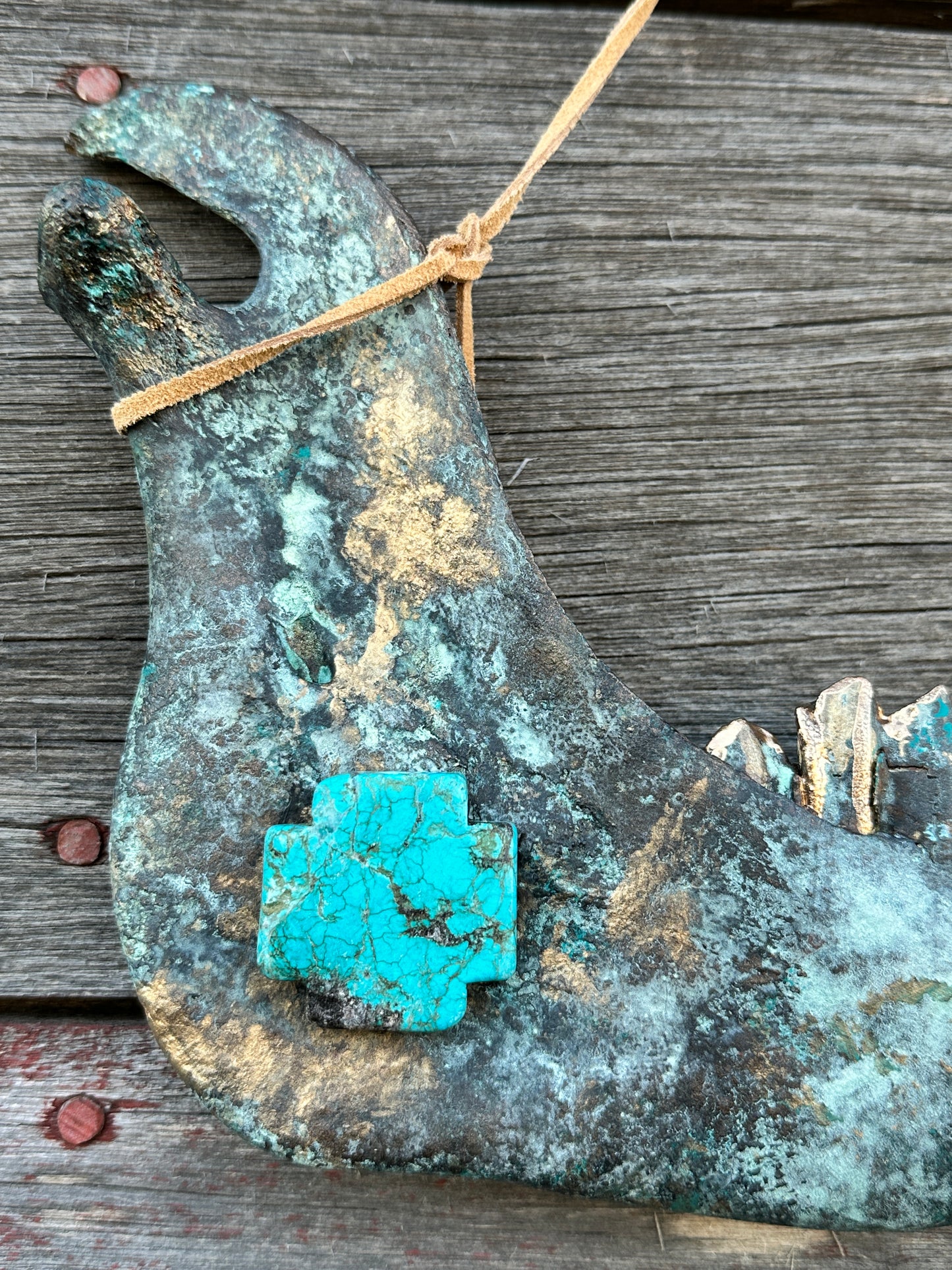 Texas Longhorn bronze turquoise metallic jaw bone