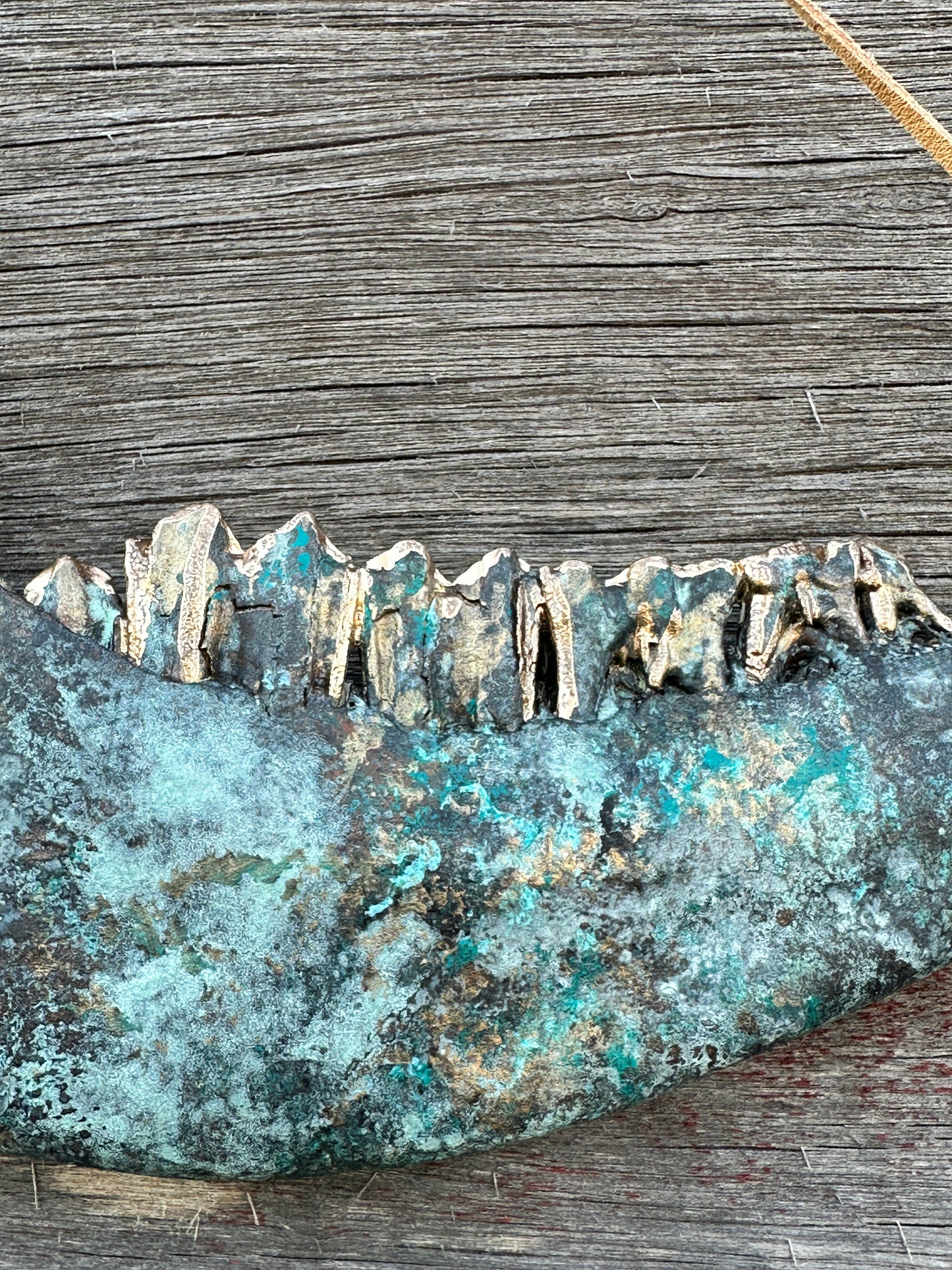 Texas Longhorn bronze turquoise metallic jaw bone