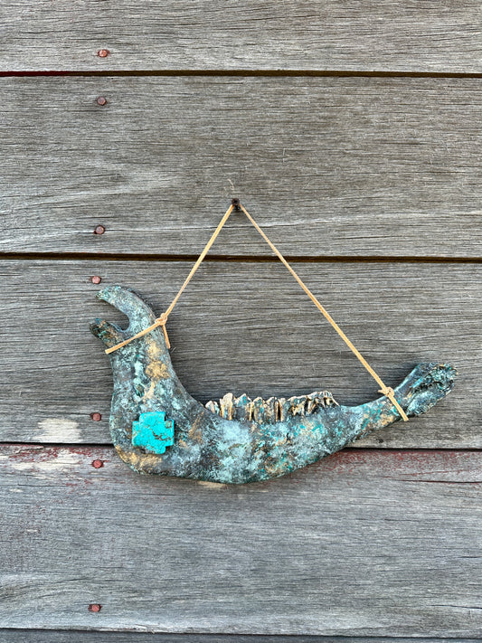 Texas Longhorn bronze turquoise metallic jaw bone